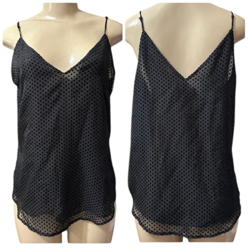 Express Black Polka Dot‎ Sheer Cami Top V Neck Sleeveless Tank Blouse Medium